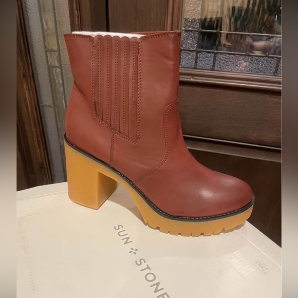 Sun and Stone Lennip Women’s Brown Leather Ankle Boots with Chunky Heel size 11 - Picture 5 of 6
